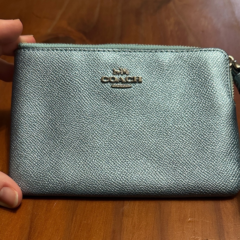 Coach Metallic Blue Wristlet - Picture 2 of 8